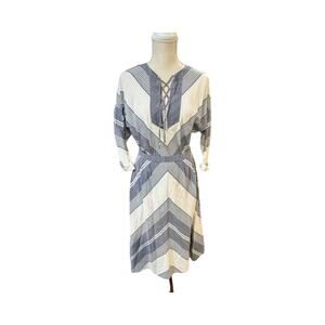 Derek Lam 10 Crosby Silk Ikat Print Raglan Midi Dress Blue White Size 2
